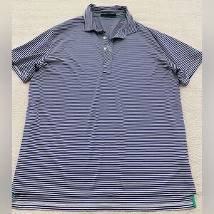 Men’s RLX Golf Shirt Short Sleeve Blue White Striped Size L XL (see measurements